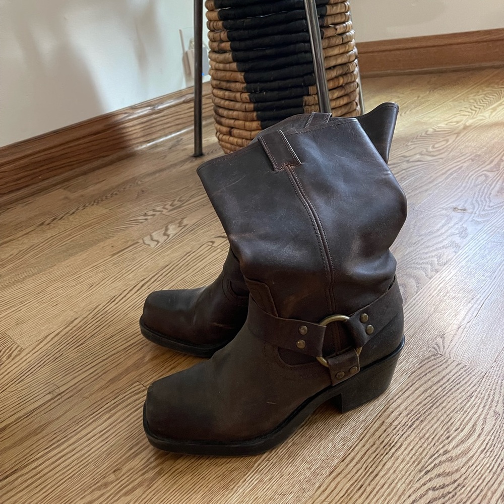 Brown Leather Moto Style Boot